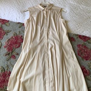 Theory Cream Pleated Cotton Button Down Dress 6
